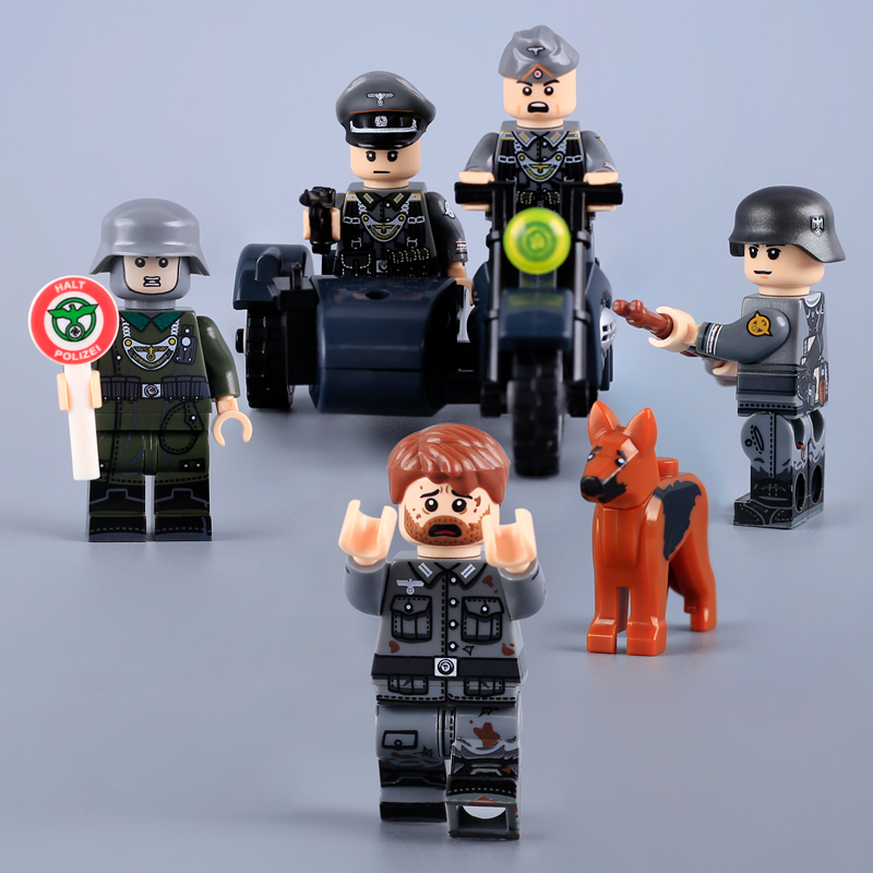 MTZ031-034 MT003 WW2 Military German Soliders Action Figures Feldgendarmerie Lieutenant Building Blocks Army Minifigs War Weapon Accessories Models Toys