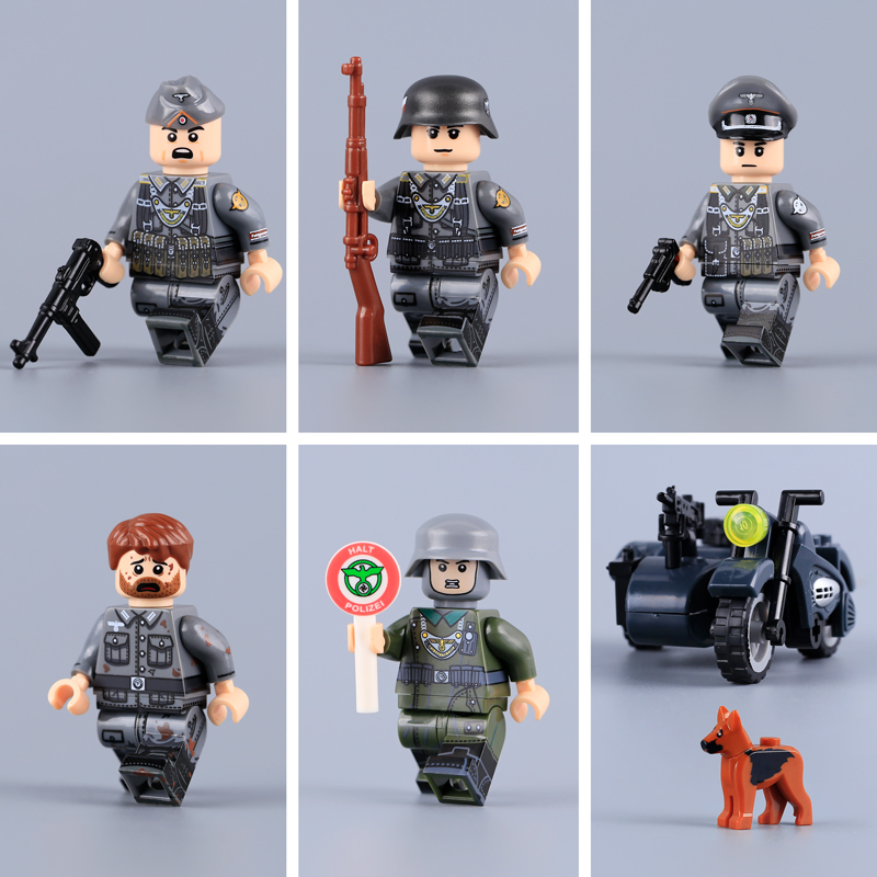 MTZ031-034 MT003 WW2 Military German Soliders Action Figures Feldgendarmerie Lieutenant Building Blocks Army Minifigs War Weapon Accessories Models Toys