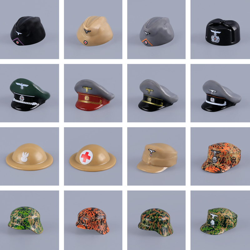 WW2 Military German Helmet Building Blocks Army Officer Soldier Figures Hat Head Coat War Accessories Weapon Gun Bricks Gift Boy