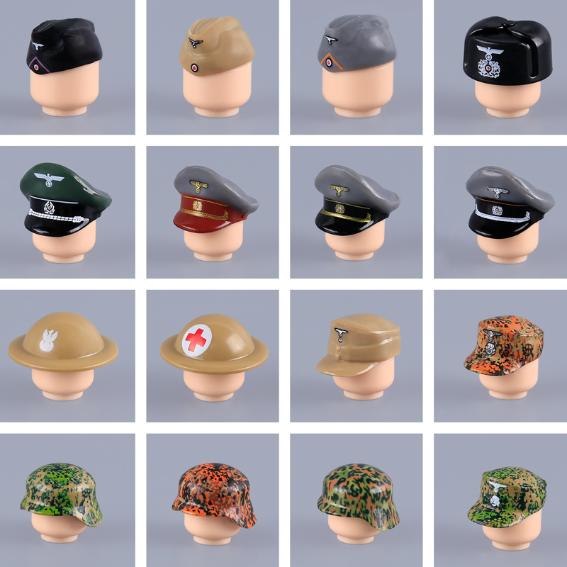 WW2 Military German Helmet Building Blocks Army Officer Soldier Figures Hat Head Coat War Accessories Weapon Gun Bricks Gift Boy