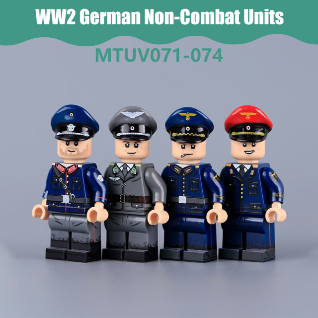 MTUV071-074 Military WW2 German Non-Combat Units Soldier Action Figures Fire Captain Civil Defense Officer Building Blocks Children Toys Boys