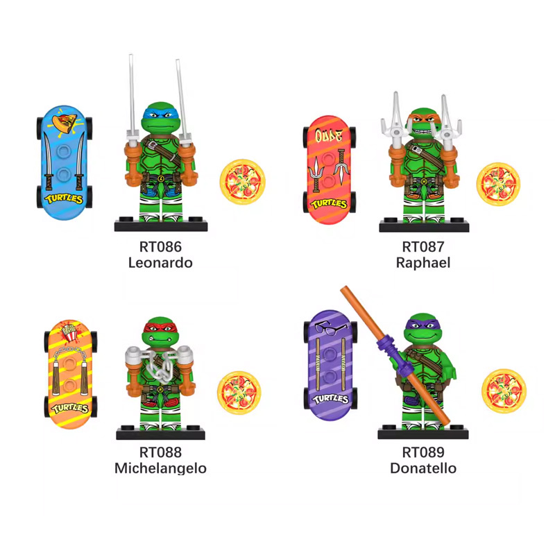RT086-089 American Anime Teenage Mutant Ninja Turtles Minifigs Building Blocks Weapon Accessories Raphael Donatello Children Gifts Toy