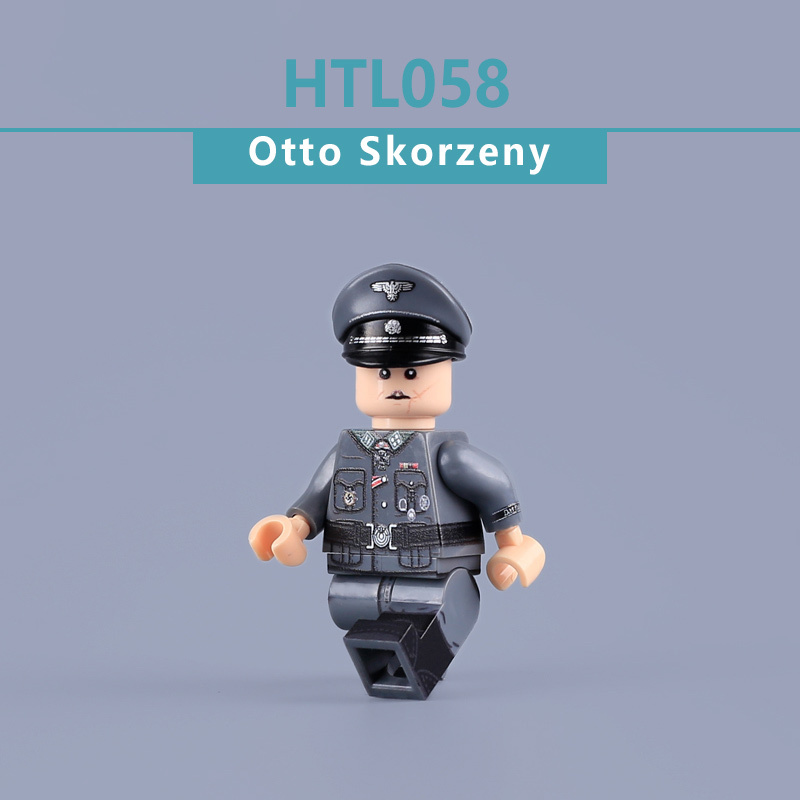 HTL058 WW2 Military German Officer Otto Skorzeny Minifigs Building Blocks UV Printing High-Ranking SS-Sturmbannführer Army Soldier Bricks Toys