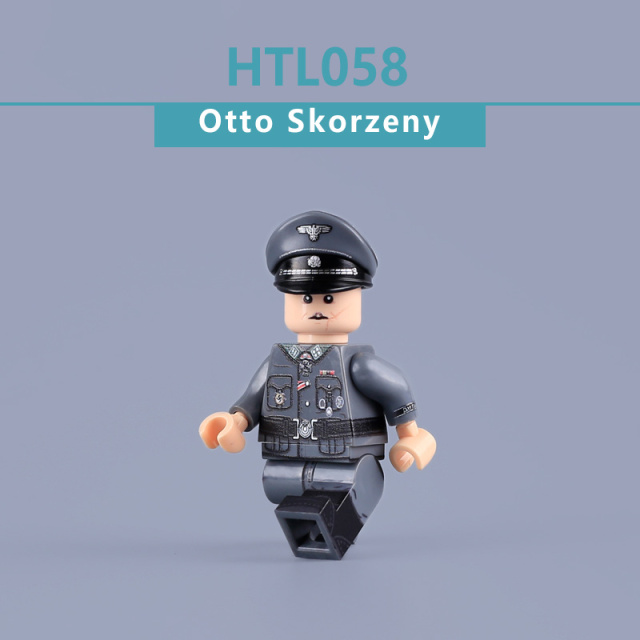 HTL058 WW2 Military German Officer Otto Skorzeny Minifigs Building Blocks UV Printing High-Ranking SS-Sturmbannführer Army Soldier Bricks Toys