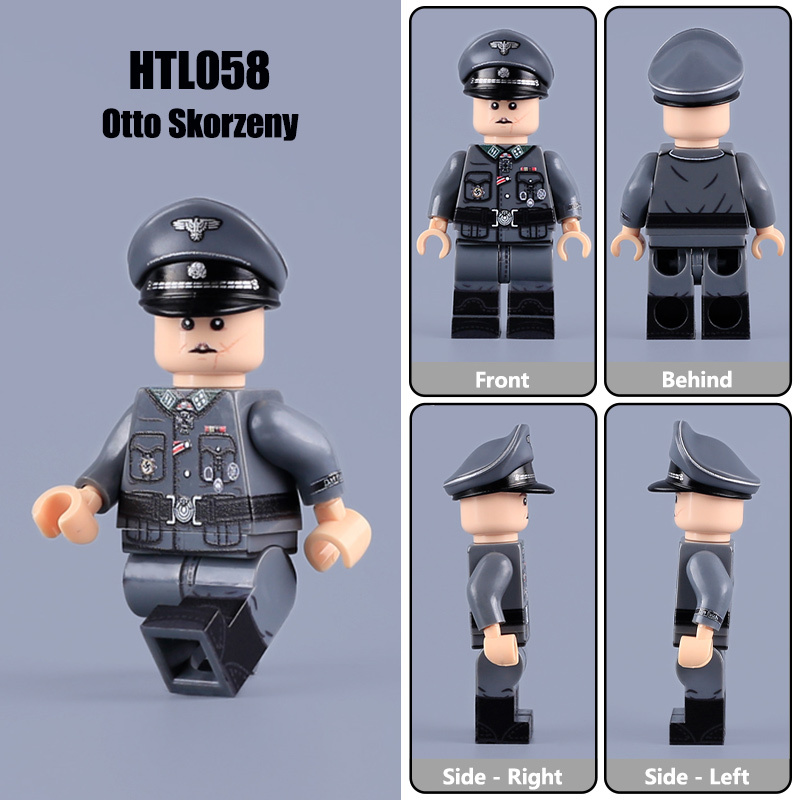 HTL058 WW2 Military German Officer Otto Skorzeny Minifigs Building Blocks UV Printing High-Ranking SS-Sturmbannführer Army Soldier Bricks Toys