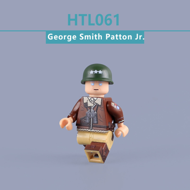 HTL061 WW2 Military Patton US Army Armored Force Commander American Soldiers Action Figures Army Building Blocks UV Printed Gun Toys Boys