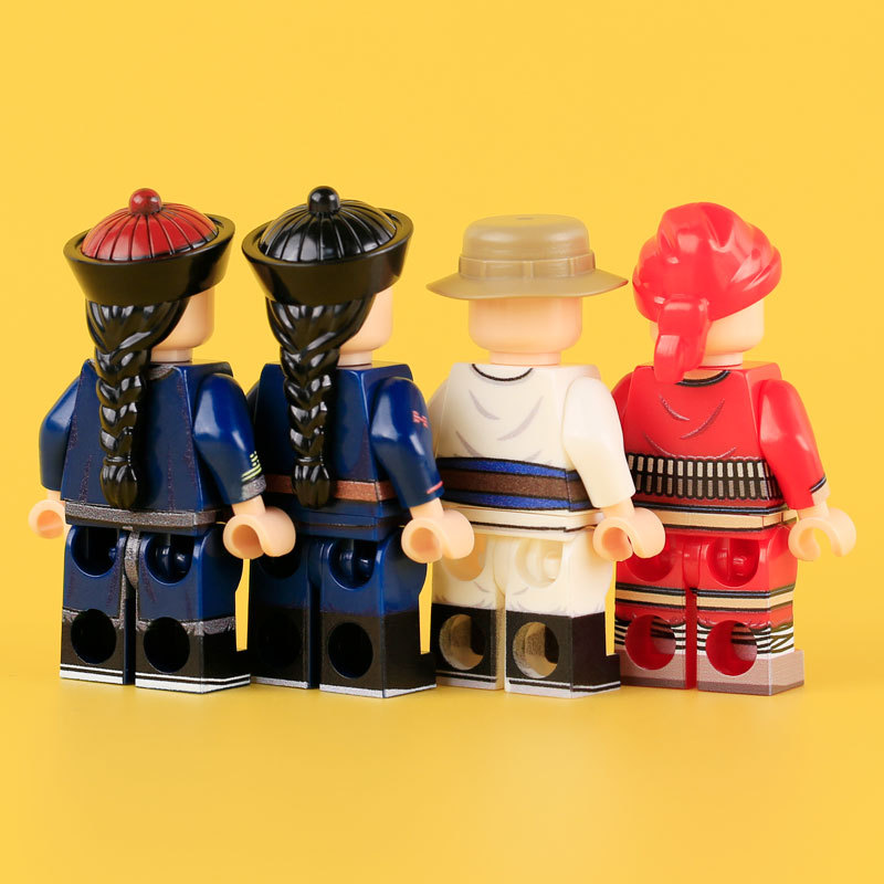 MTUV094-097 Military the Qing Dynasty Army Sentinel Bandsman Minifigs Building Blocks Horse Soldiers War Weapon Accessories Models Toys