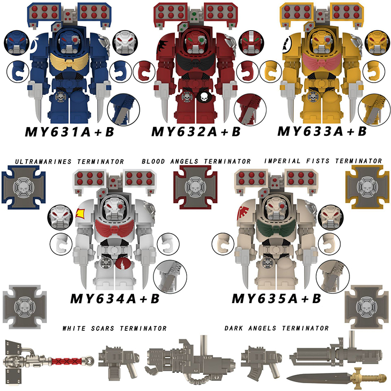 MY621-625 British Game Ultramarines Warhammer Blood Angels Minifigs Building Blocks Seraphim Geminae Superia Armour Helmet Toys Gift Boy