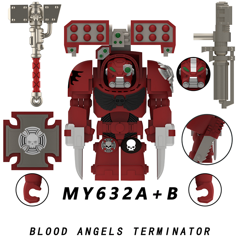 MY621-625 British Game Ultramarines Warhammer Blood Angels Minifigs Building Blocks Seraphim Geminae Superia Armour Helmet Toys Gift Boy