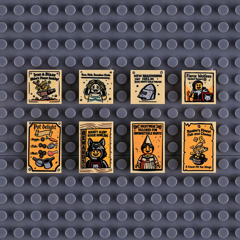 MOC City Medieval Posters Series Minifigs Wolfpack Skeleton Building Blocks Robin Printed Piece Compatible Toys Gift