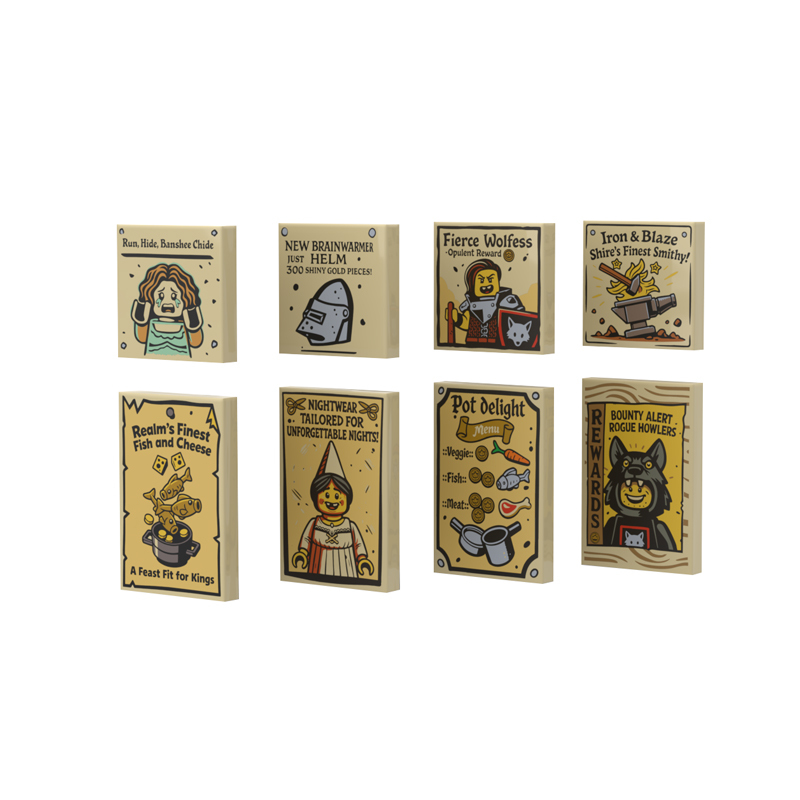 MOC City Medieval Posters Series Minifigs Wolfpack Skeleton Building Blocks Robin Printed Piece Compatible Toys Gift