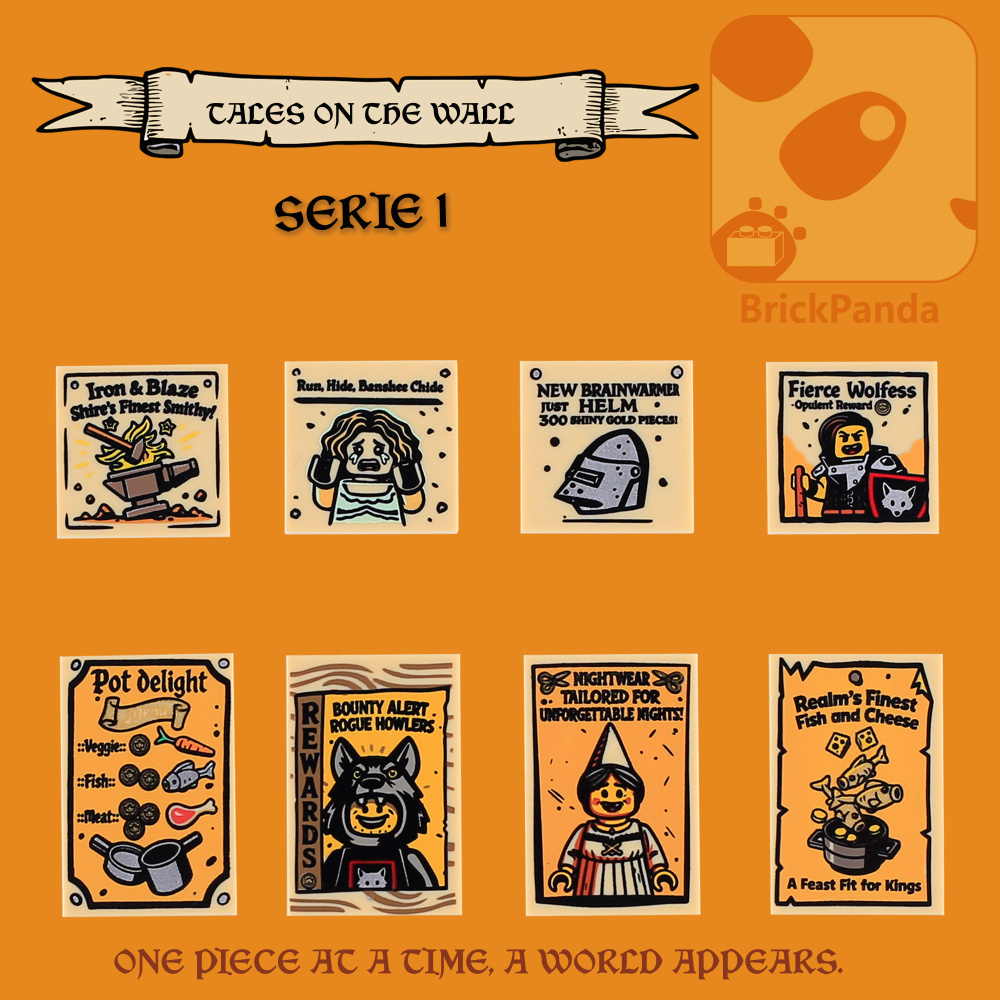 MOC City Medieval Posters Series Minifigs Wolfpack Skeleton Building Blocks Robin Printed Piece Compatible Toys Gift