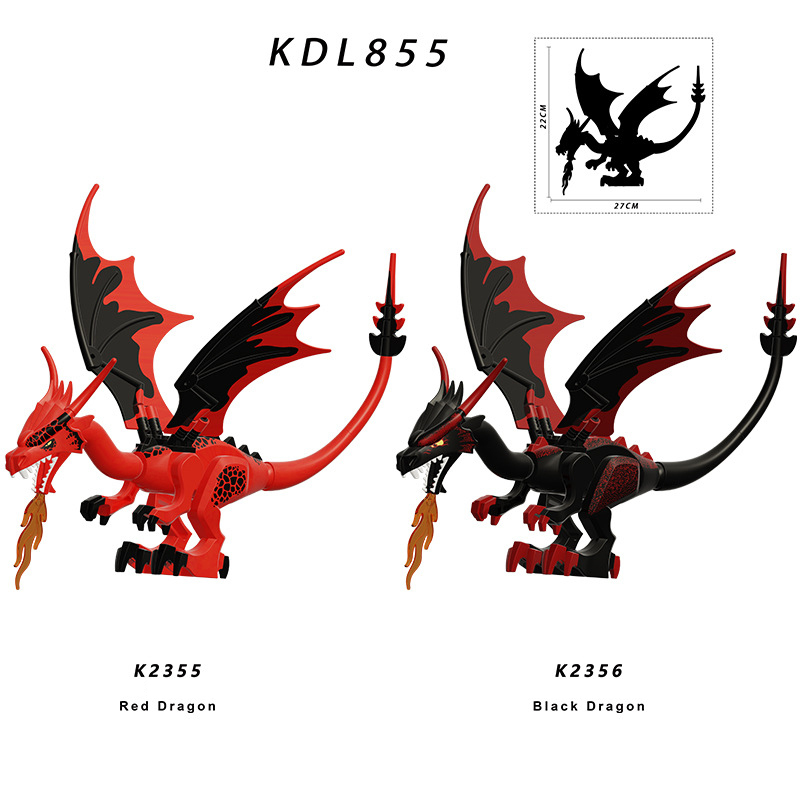KDL855 Medieval Animal Game Cartoon Dinosaur Series Red Dragon Action Figures Big Size Minifigs Building Blocks Toys Children Gifts