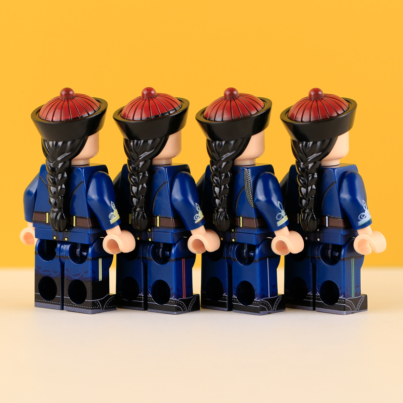MTUV102-105 Military the Qing Dynasty Army Sentinel Bandsman Minifigs Building Blocks Horse Soldiers War Weapon Accessories Models Toys
