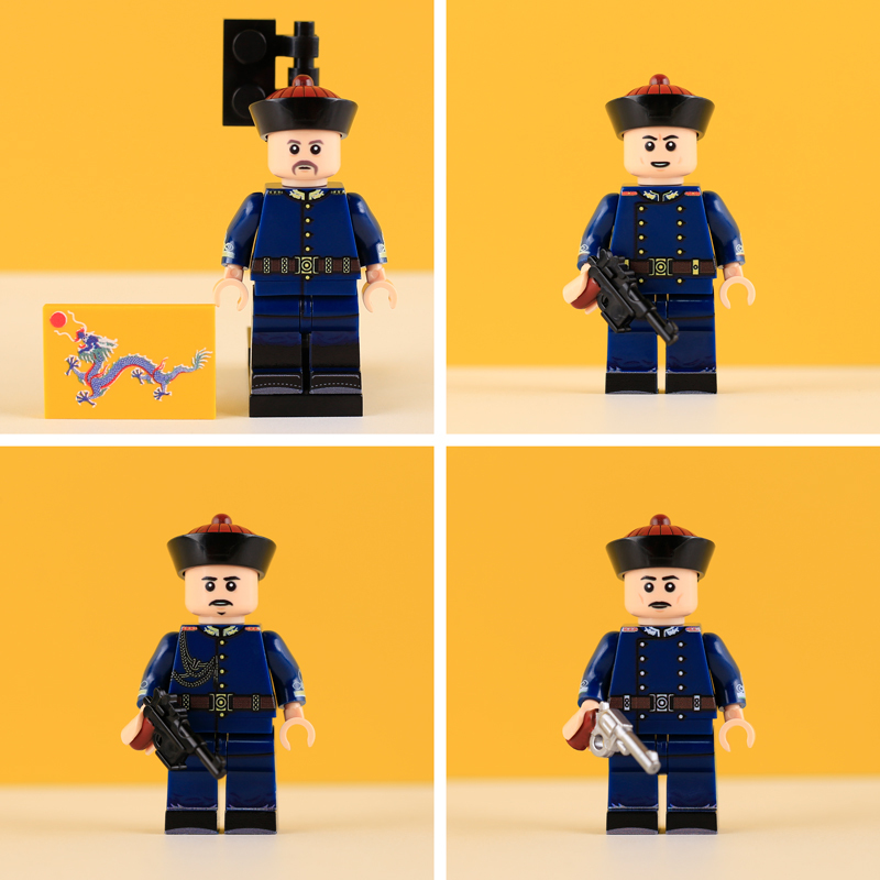MTUV102-105 Military the Qing Dynasty Army Sentinel Bandsman Minifigs Building Blocks Horse Soldiers War Weapon Accessories Models Toys