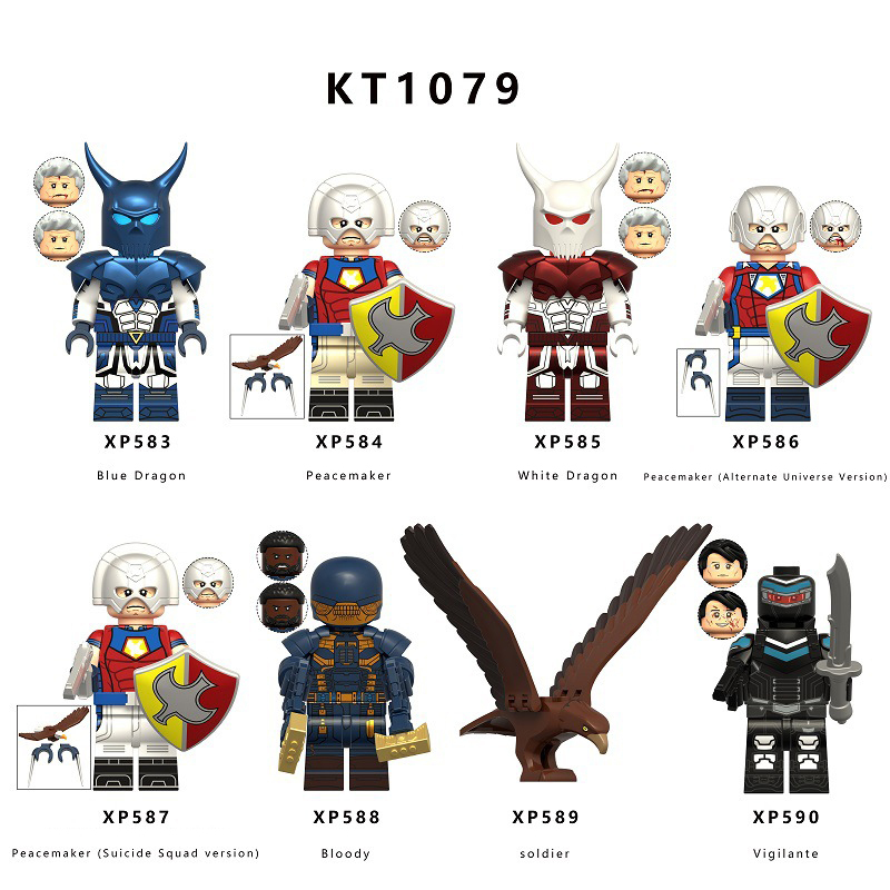 KT1079 American DC Marvel Movie Peacemaker Minifigs Building Blocks Blue Dragon Vigilante Emilia Harcourt Action Figures Model Children Toys Boys