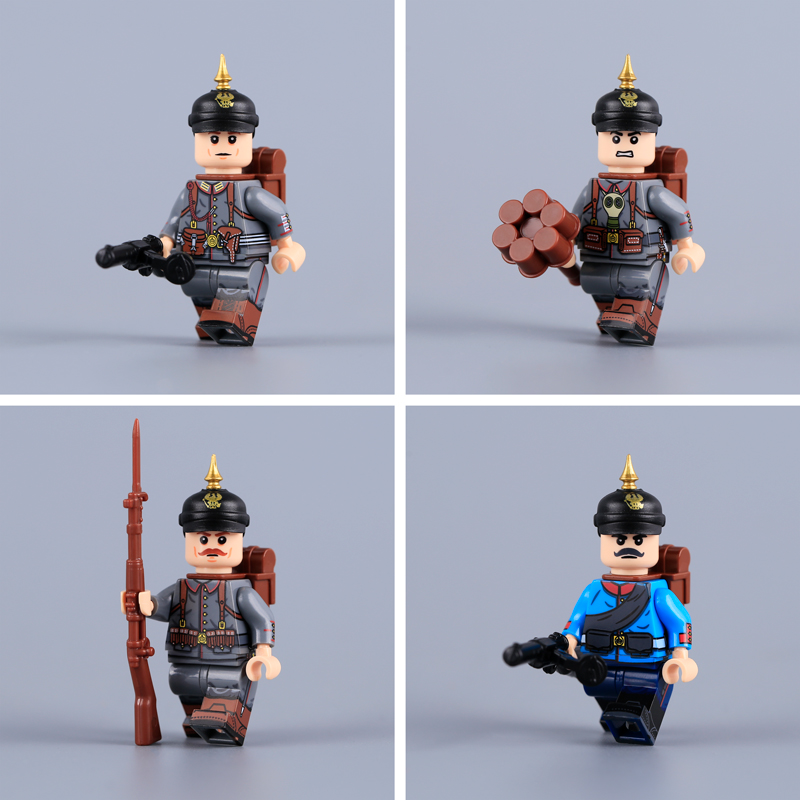 WW1 German Prussian Soldiers Minifigs Bricks Gun Helmet Compatibal Toy
