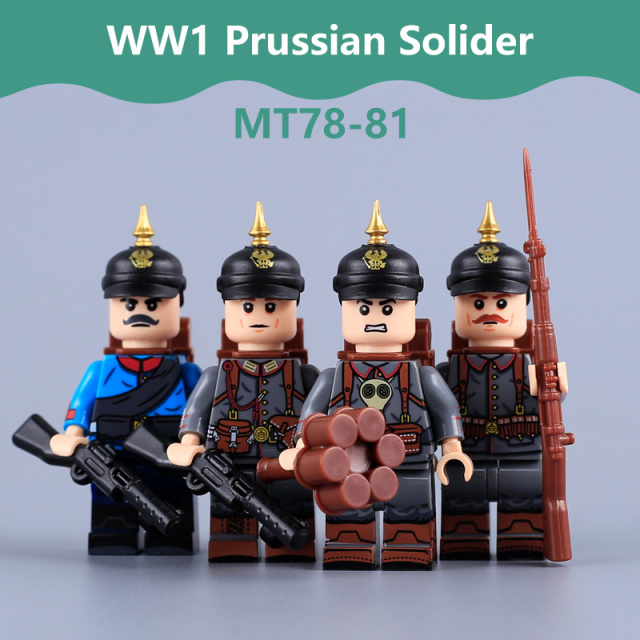MT78-81 WW1 Prussian Soldiers Officer Minifigs Building Blocks Military Army Weapon Gun Helmet Accessories Flint Spear Corporal Toy Boy Gift