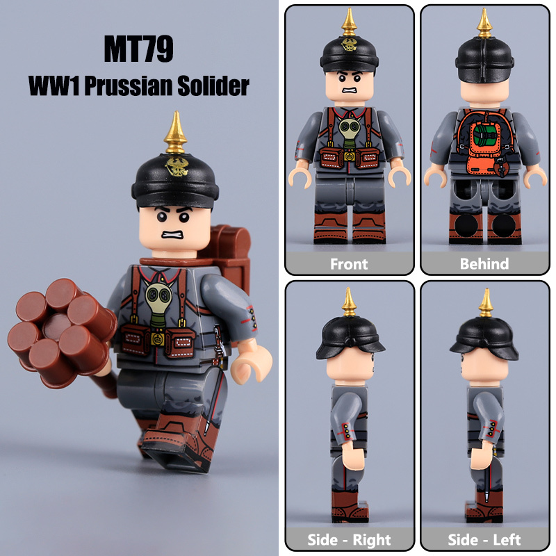 WW1 WW2 Prussian Soldiers Minifigs Building Blocks Military Army Weapon Gun Helmet Accessories Flint Spear Corporal Toy Boy Gift