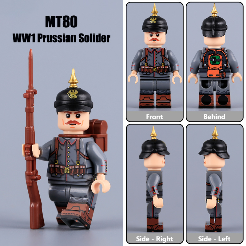 WW1 German Prussian Soldiers Minifigs Bricks Gun Helmet Compatibal Toy