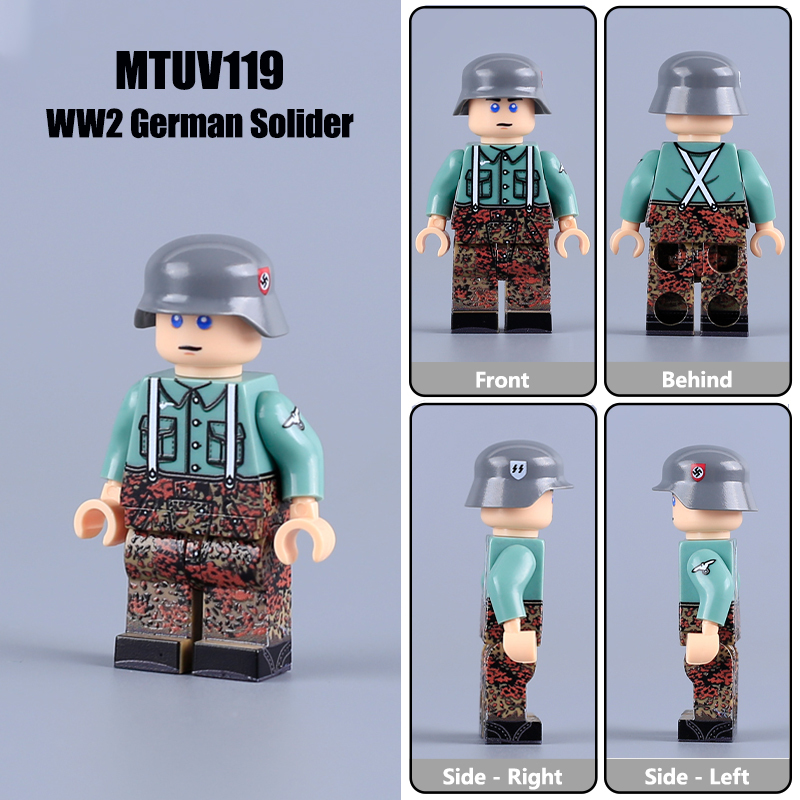 MTUV052 MTUV053 WW2 German Foreign Legion Minifigs Building Blocks UV Printing Russian Liberation Army Waffen-SS Obersturmführer Lieutenant Soldier Bricks Toys