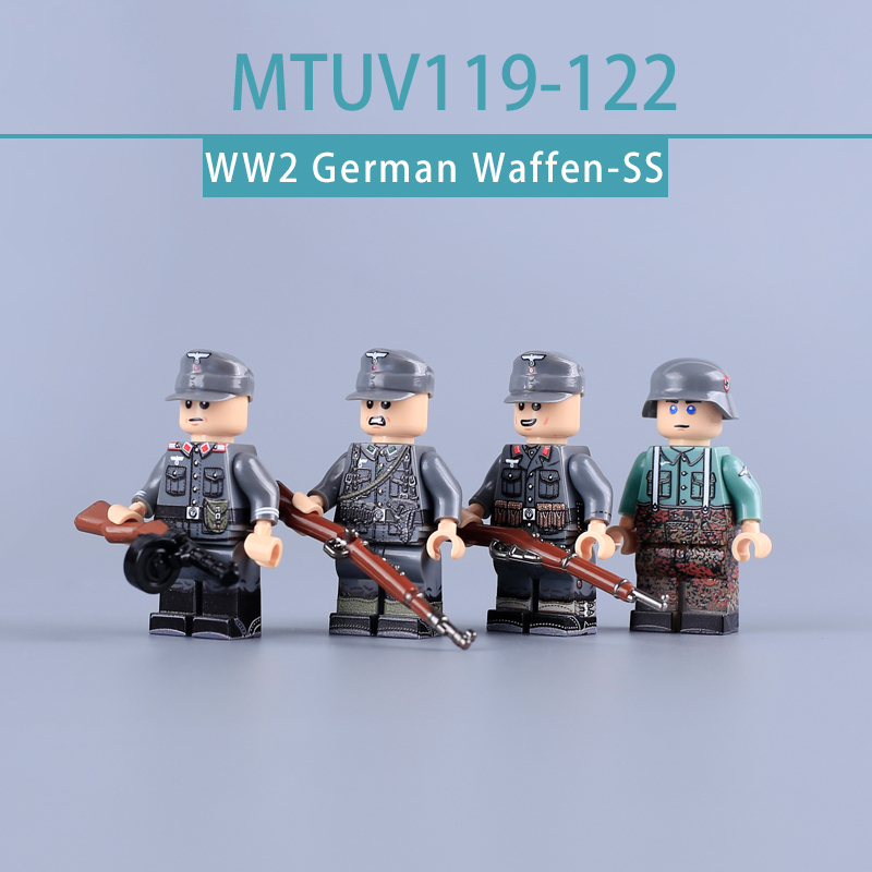 MTUV052 MTUV053 WW2 German Foreign Legion Minifigs Building Blocks UV Printing Russian Liberation Army Waffen-SS Obersturmführer Lieutenant Soldier Bricks Toys