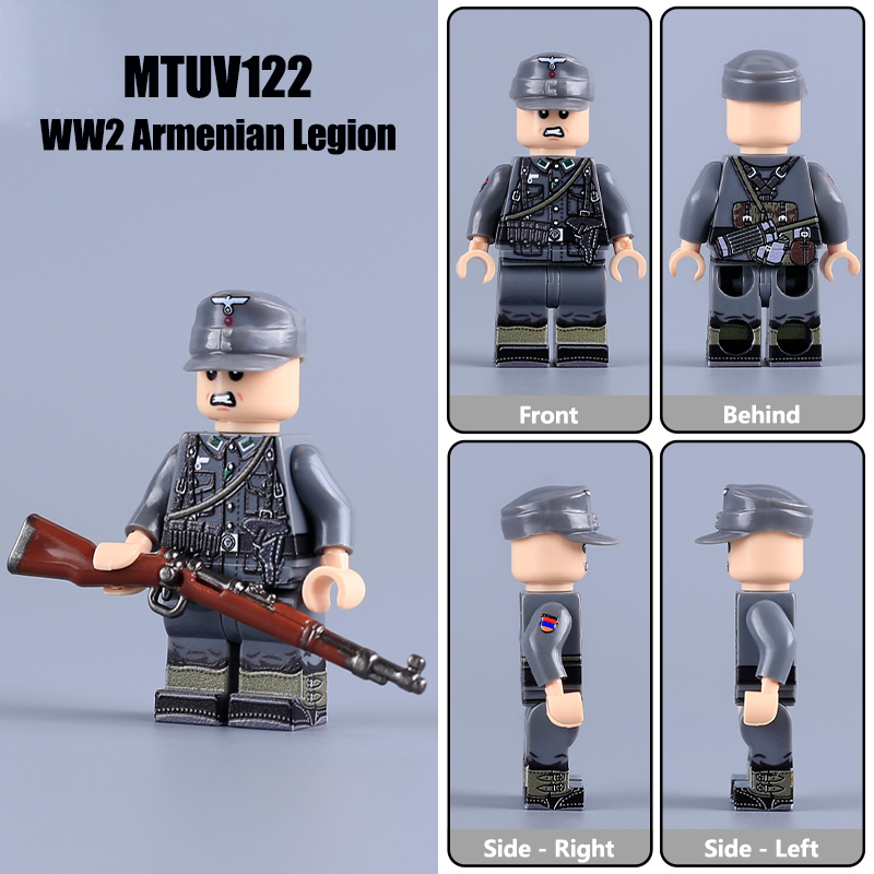 MTUV052 MTUV053 WW2 German Foreign Legion Minifigs Building Blocks UV Printing Russian Liberation Army Waffen-SS Obersturmführer Lieutenant Soldier Bricks Toys