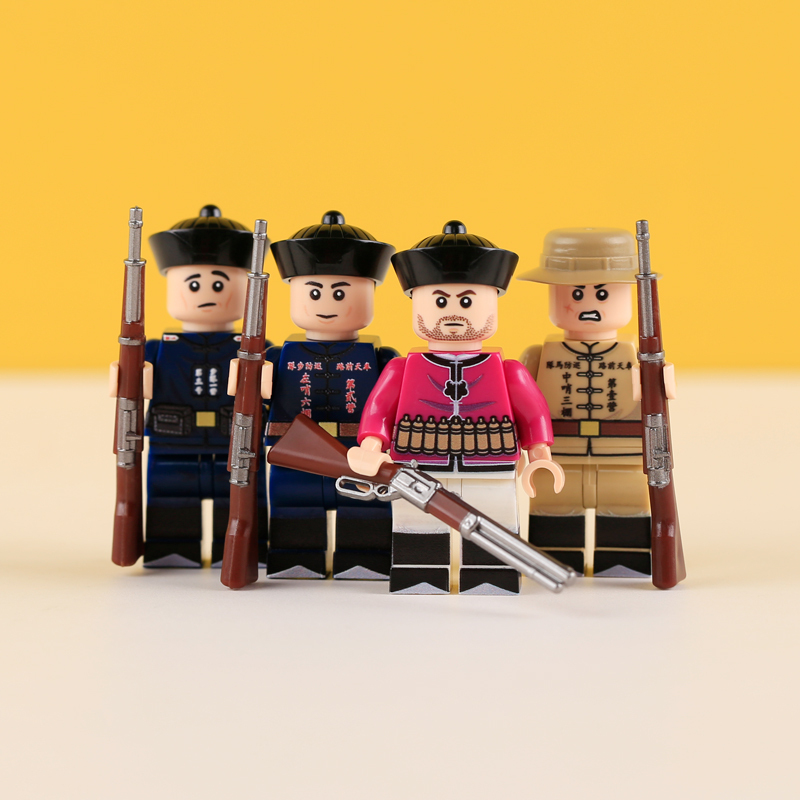 MTUV106-109 Military the Qing Dynasty Army Beiyang Solider Minifigs Building Blocks Horse Soldiers War Weapon Accessories Models Toys