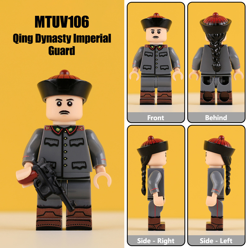 MTUV102-105 Military the Qing Dynasty Army Sentinel Bandsman Minifigs Building Blocks Horse Soldiers War Weapon Accessories Models Toys