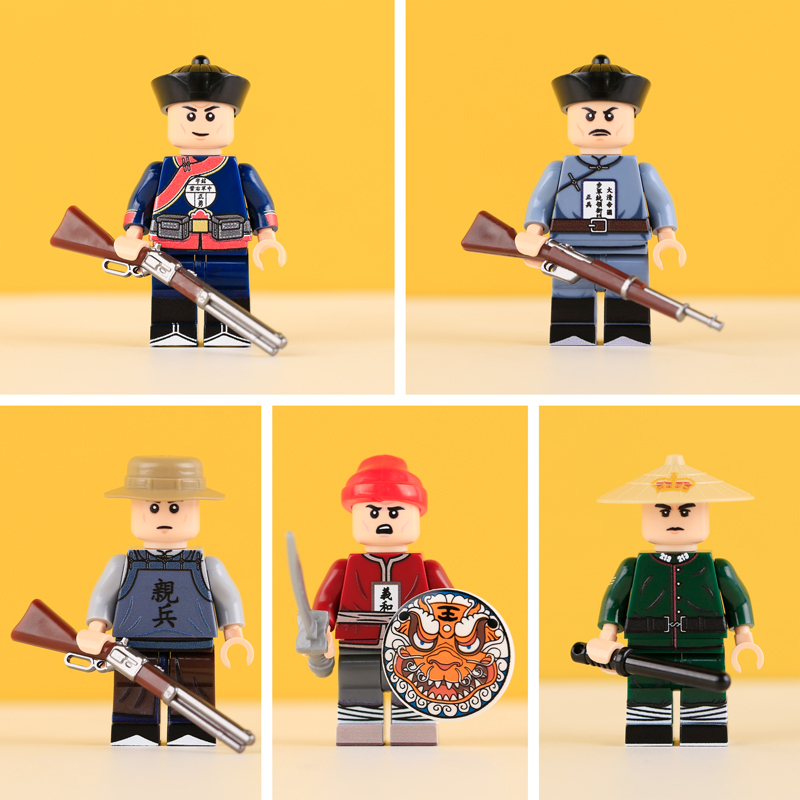 MTUV110-113 Military the Qing Dynasty Army Beiyang Solider Minifigs Building Blocks Horse Soldiers War Weapon Accessories Models Toys