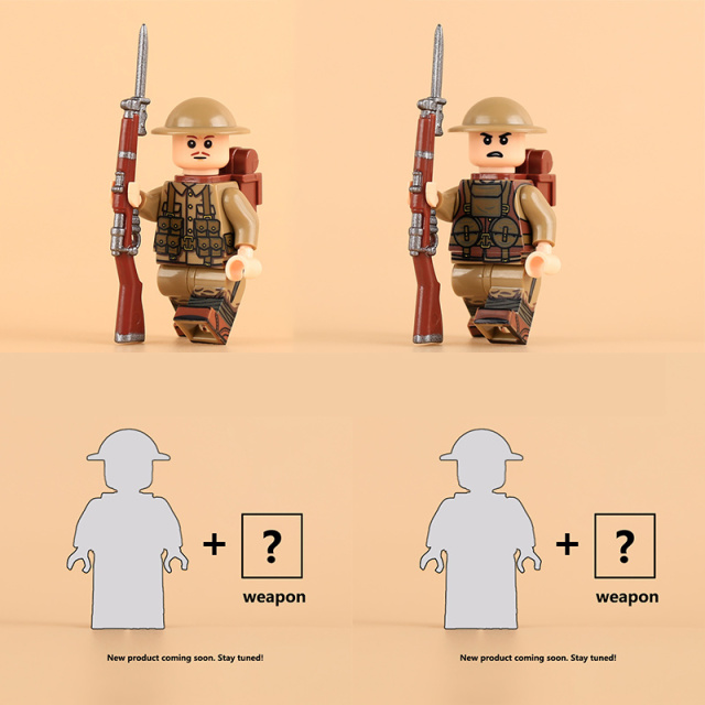MTZ035-038 WW1 British Soldiers Military British Machine Gunner Minifigs Building Blocks Trench Grenadier Assistant Gunner Toys Boys Gift