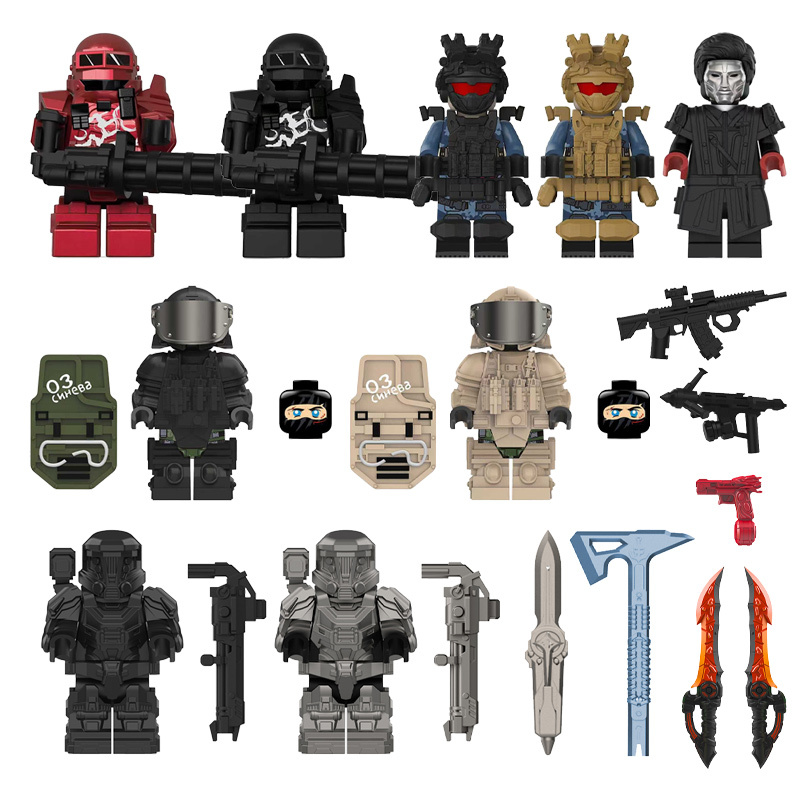 ZX82502 City MOC Military Delta Operator - Deep Blue (Desert Yellow) Army Minifigs Building Blocks Gun Heavy Weapon Gun Helmet Vest Toys Boys Gifts