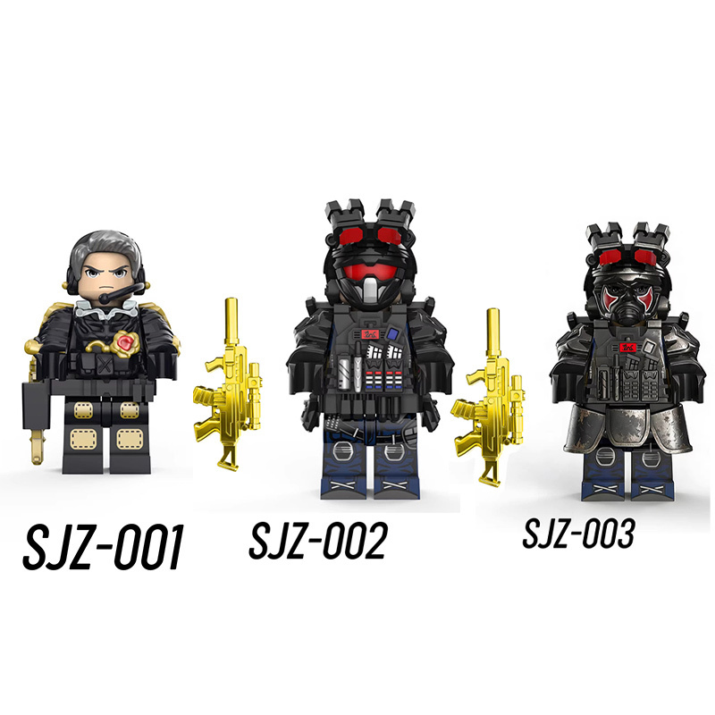 GG015 Military Series Red Wolf Minifigures Triangle Special Forces SWAT Team Minifigs Building Blocks Weapon Gun Knife Bag Accessories Toys Gift