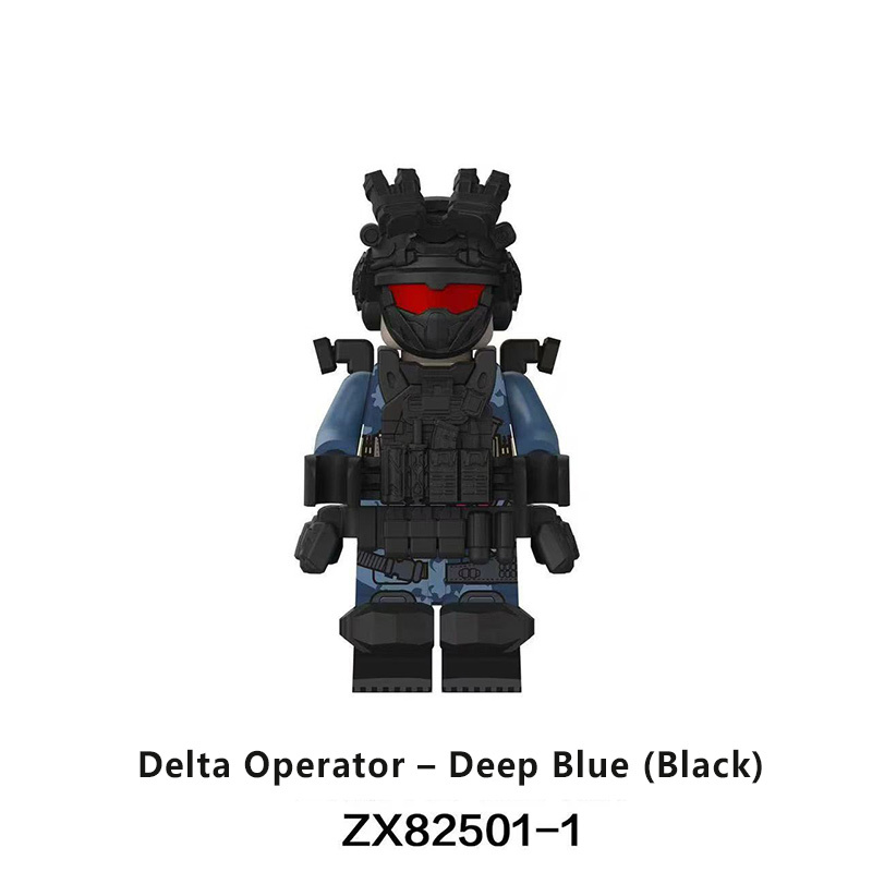 ZX82502 City MOC Military Delta Operator - Deep Blue (Desert Yellow) Army Minifigs Building Blocks Gun Heavy Weapon Gun Helmet Vest Toys Boys Gifts