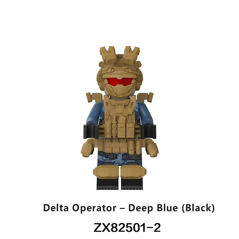 ZX82502 City MOC Military Delta Operator - Deep Blue (Desert Yellow) Army Minifigs Building Blocks Gun Heavy Weapon Gun Helmet Vest Toys Boys Gifts