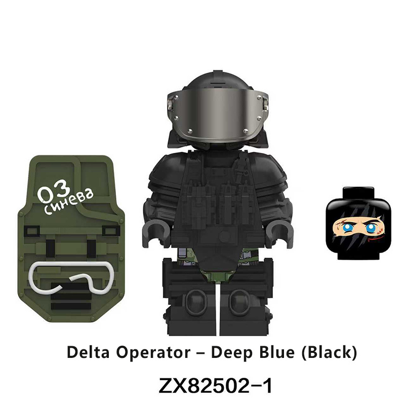 ZX82502 City MOC Military Delta Operator - Deep Blue (Desert Yellow) Army Minifigs Building Blocks Gun Heavy Weapon Gun Helmet Vest Toys Boys Gifts