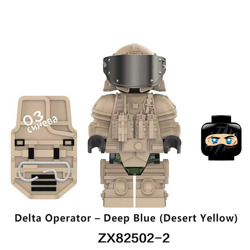 ZX82502 City MOC Military Delta Operator - Deep Blue (Desert Yellow) Army Minifigs Building Blocks Gun Heavy Weapon Gun Helmet Vest Toys Boys Gifts