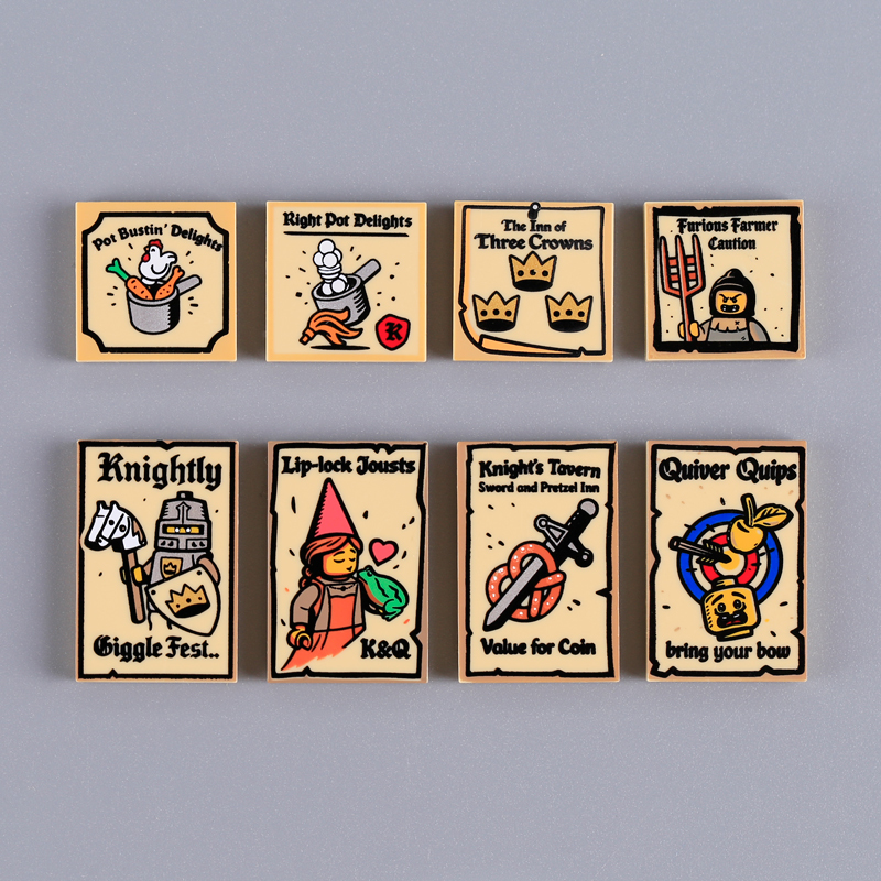 MOC City Medieval Posters Series Minifigs Wolfpack Skeleton Building Blocks Robin Printed Piece Compatible Toys Gift