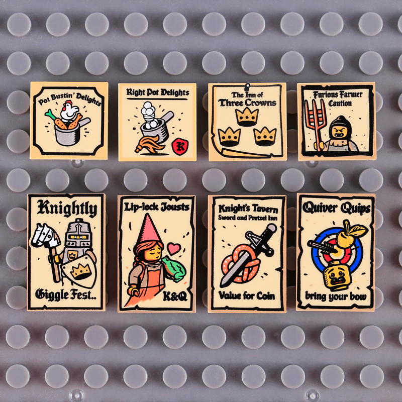MOC City Medieval Posters Series Minifigs Wolfpack Skeleton Building Blocks Robin Printed Piece Compatible Toys Gift