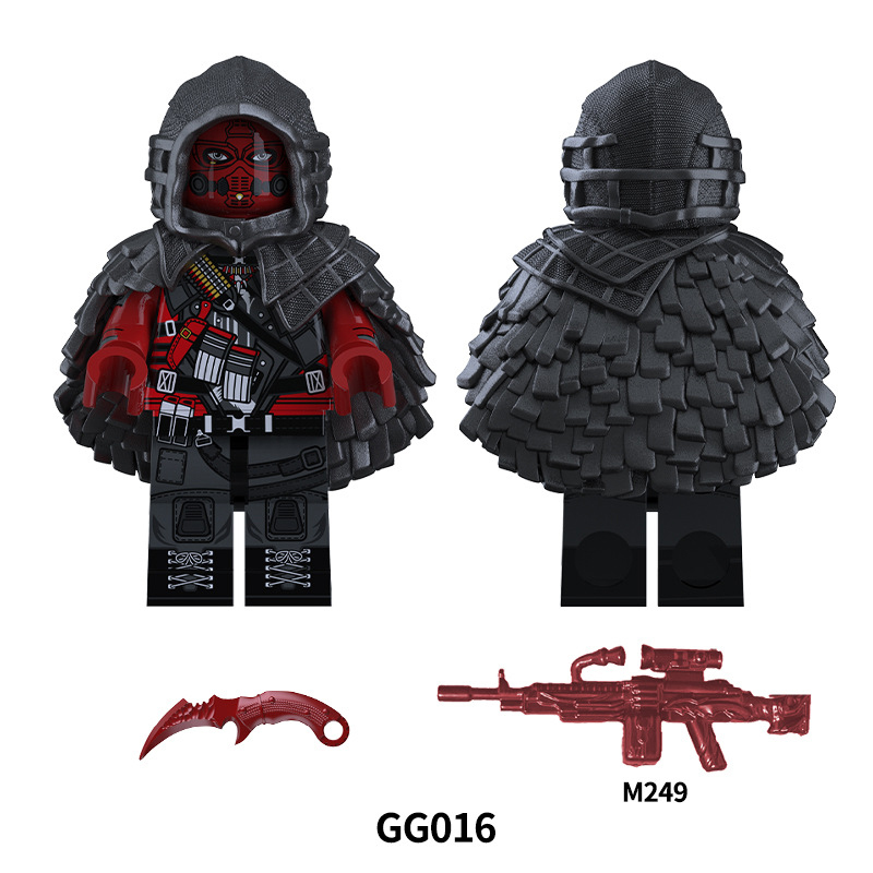 GG015 Military Series Red Wolf Minifigures Triangle Special Forces SWAT Team Minifigs Building Blocks Weapon Gun Knife Bag Accessories Toys Gift