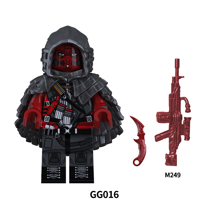 GG015 Military Series Red Wolf Minifigures Triangle Special Forces SWAT Team Minifigs Building Blocks Weapon Gun Knife Bag Accessories Toys Gift