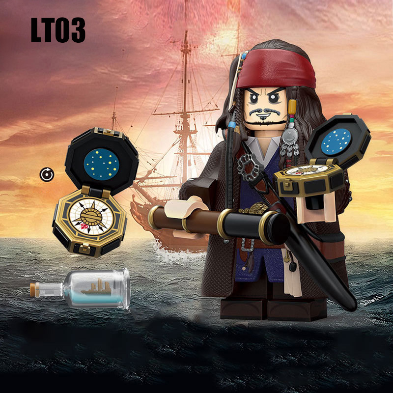 LT02 Cartoon Series Golden Jack Pirate Captain Minifigure Minifigs Building Block Action Figures Children Gifts Toys Christianity Compatible