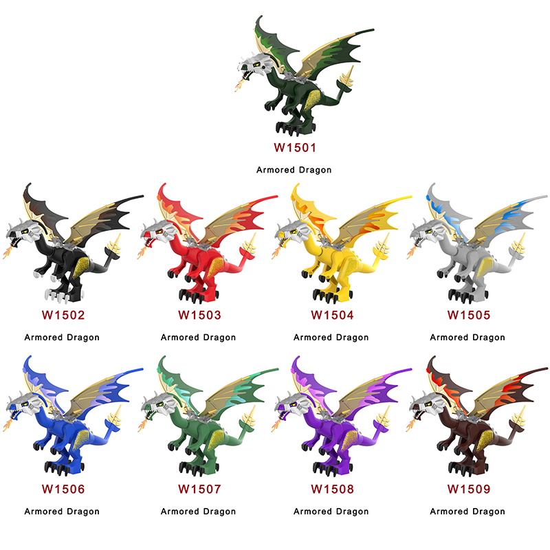 W1501 Medieval  Animals Game Cartoon Dinosaur Series Red Dragon Action Figures Big Size Minifigs Building Blocks Toys Children Gifts