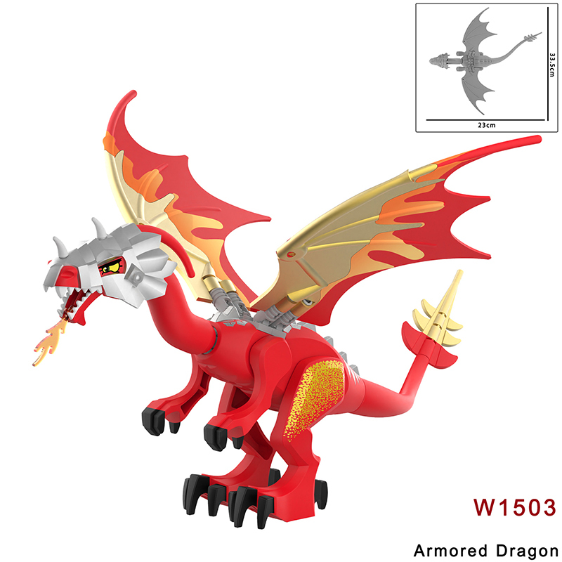 W1501 Medieval  Animals Game Cartoon Dinosaur Series Red Dragon Action Figures Big Size Minifigs Building Blocks Toys Children Gifts