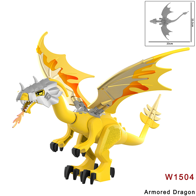 W1501 Medieval  Animals Game Cartoon Dinosaur Series Red Dragon Action Figures Big Size Minifigs Building Blocks Toys Children Gifts