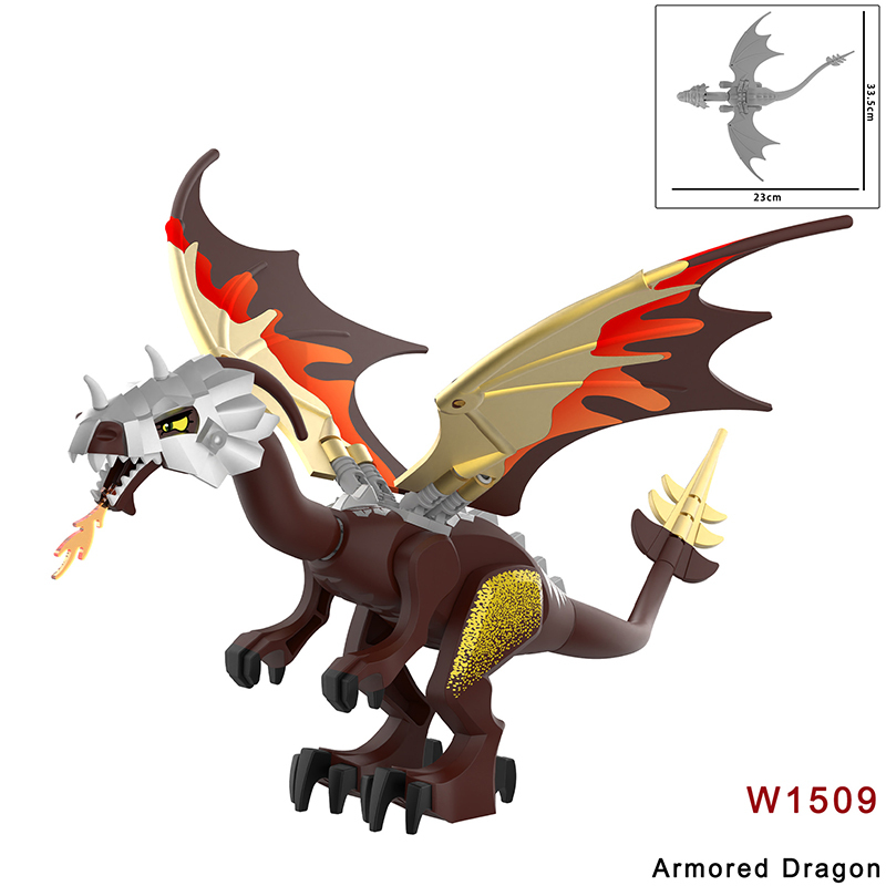 W1501 Medieval  Animals Game Cartoon Dinosaur Series Red Dragon Action Figures Big Size Minifigs Building Blocks Toys Children Gifts