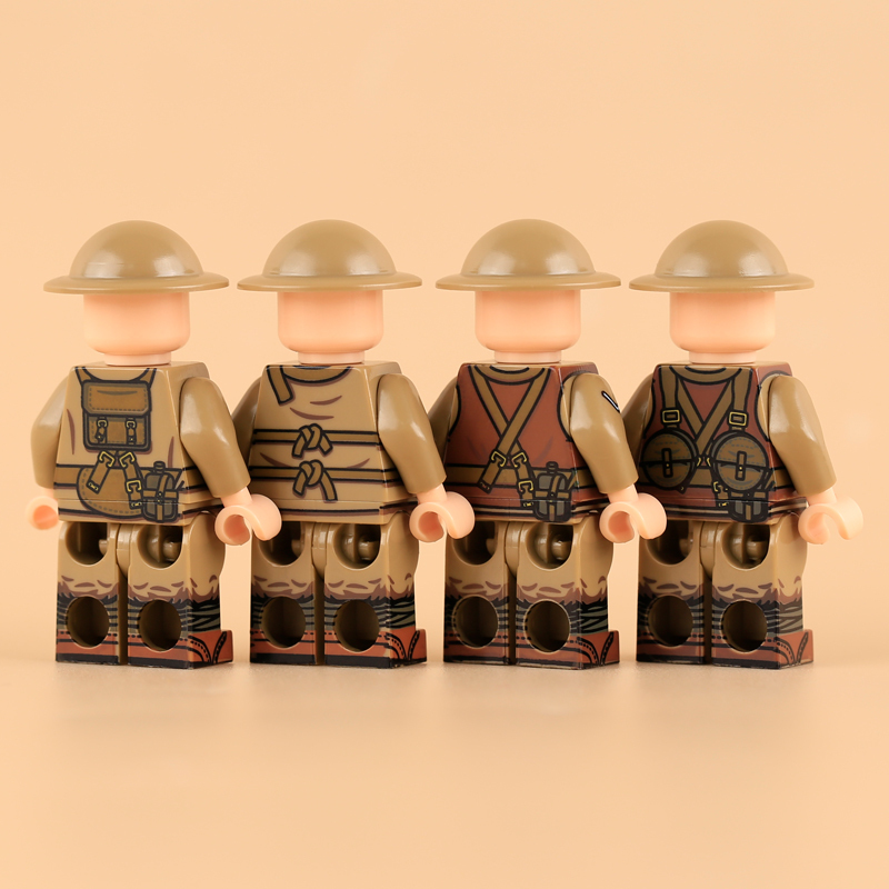 MTZ035-038 WW1 Soldiers Military British Machine Gunner Minifigs Building Blocks Trench Grenadier Assistant Gunner Toys Boys Gift