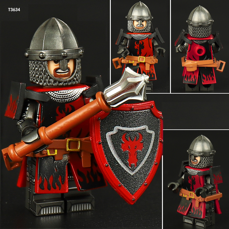 ST631-633 Medieval White Horse  Bat Knight Army Minifigs Building Blocks Weapon Soldiers Tiger Warrier Shield Horse Children Toys Gifts
