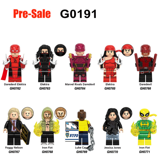Marvel Daredevil Muse Action Figures Building Blocks Elektra Iron Fist Foggy Nelson Iron Fist Minifigs Blocks Children Toys Gifts G0198