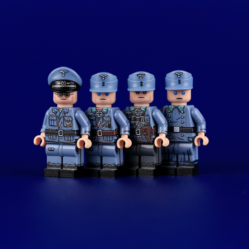 WW2 Military German Solider Air Force Officer Minifigs with Field Coats  UV Printed Uniforms Compatible Building Blocks Toy HTL068-071